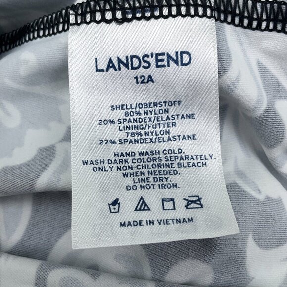 Lands End Swim Top Women 12A Black White Floral Bra Pads Wide Tankini Boho Beach - Picture 6 of 8